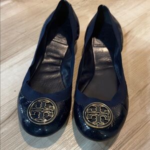 Tory Burch Dark Blue Flats with Gold Emblem